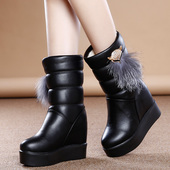 冬季 时尚 加厚保暖雪地靴女真皮内增高中筒棉靴子厚底加绒流苏冬靴