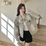 现货新款粉色温柔风短款牛仔女小个子减龄百搭外套F622P155K248，女装皮衣，2C082