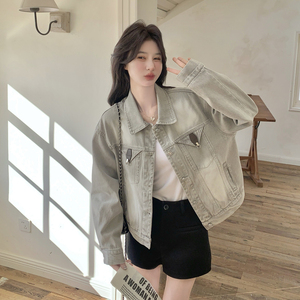现货新款粉色温柔风短款牛仔女小个子减龄百搭外套F622P155K248图片