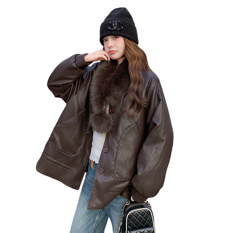 25冬新PU皮90·羽绒服女巨好看的高级感加厚外套F47P270K399,女装皮衣,2C082