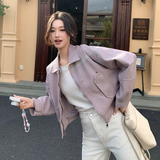新品现货立领卖爆改方领PU皮衣短款2C082P150K238，女装皮衣，2C082
