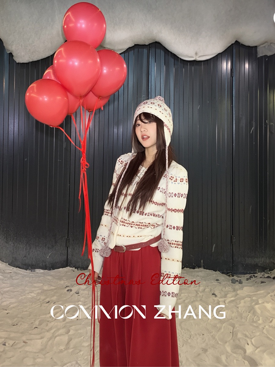 圣诞新年氛围感费尔岛提花毛衣女秋冬复古针织开衫外套+帽子