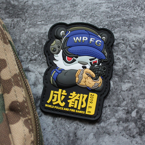 战术熊猫PVC士气章Q版魔术贴HKP版臂章包贴胶章英雄儿女硅胶徽章