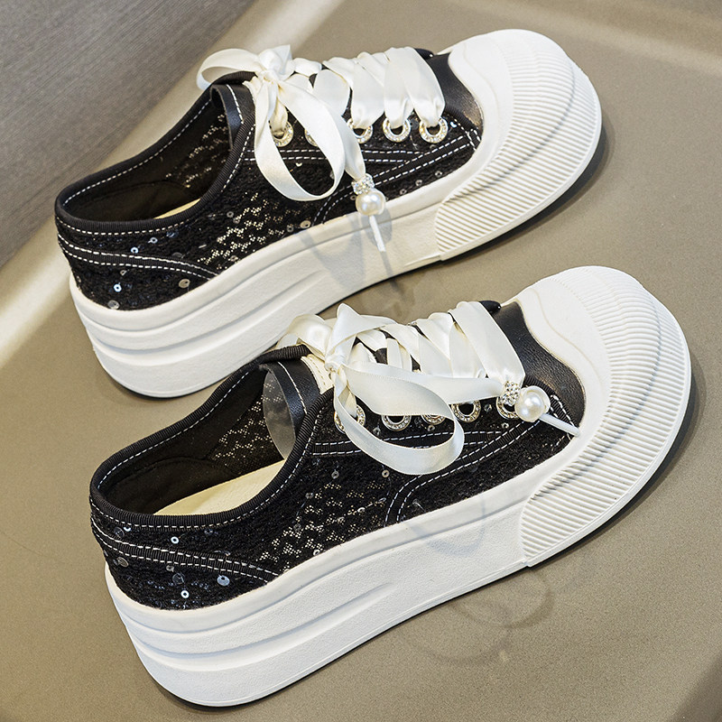 真皮大码女鞋41到43网面小白鞋女2025新款夏季蕾丝透气厚底渔夫鞋,女鞋,网面鞋,淘宝优惠券,粉丝福利购,淘宝优惠卷