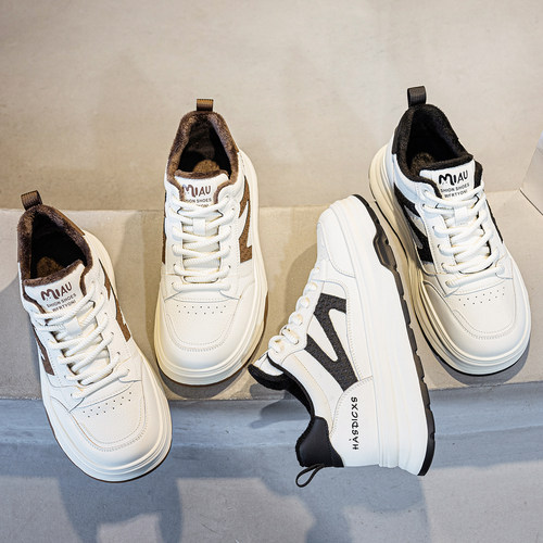 真皮大码加绒厚底小白鞋女41到43