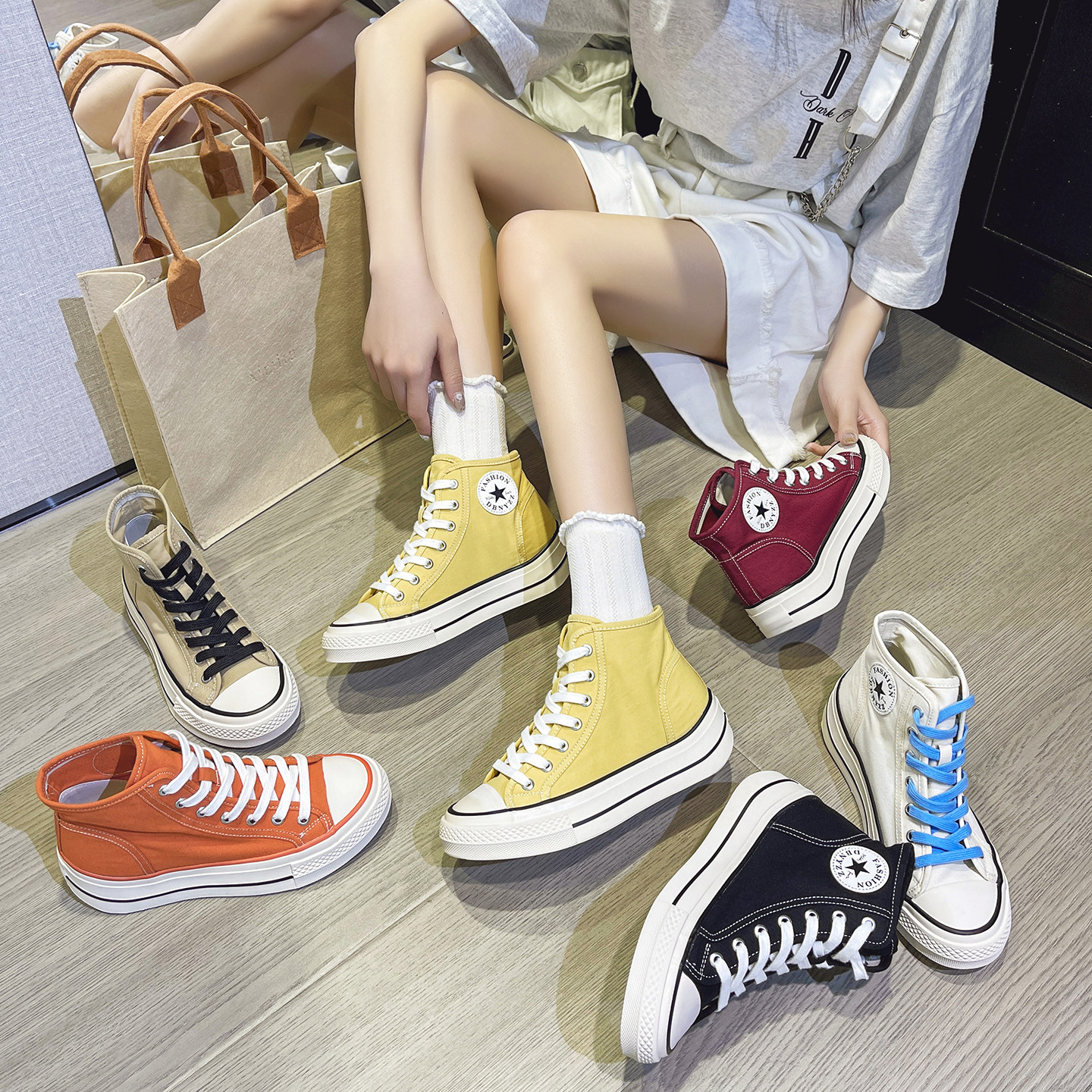 厚底帆布鞋女高帮2026夏款板鞋潮图片