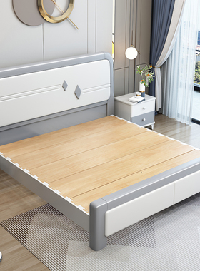 1.8米白色现代简约主卧储物双人床1.5单人出租家用收纳实木床榫卯