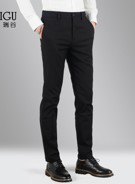 男士裤子休闲裤弹力修身韩版百搭商务薄款小脚黑色长裤西裤春秋