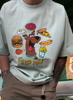 FEED ME快喂我吃快乐食物 趣味印花男女款无性别宽松纯棉短袖T恤