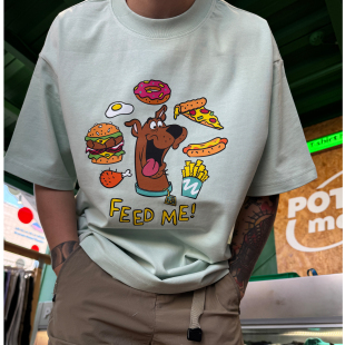 无性别宽松纯棉短袖 趣味印花男女款 T恤 ME快喂我吃快乐食物 FEED