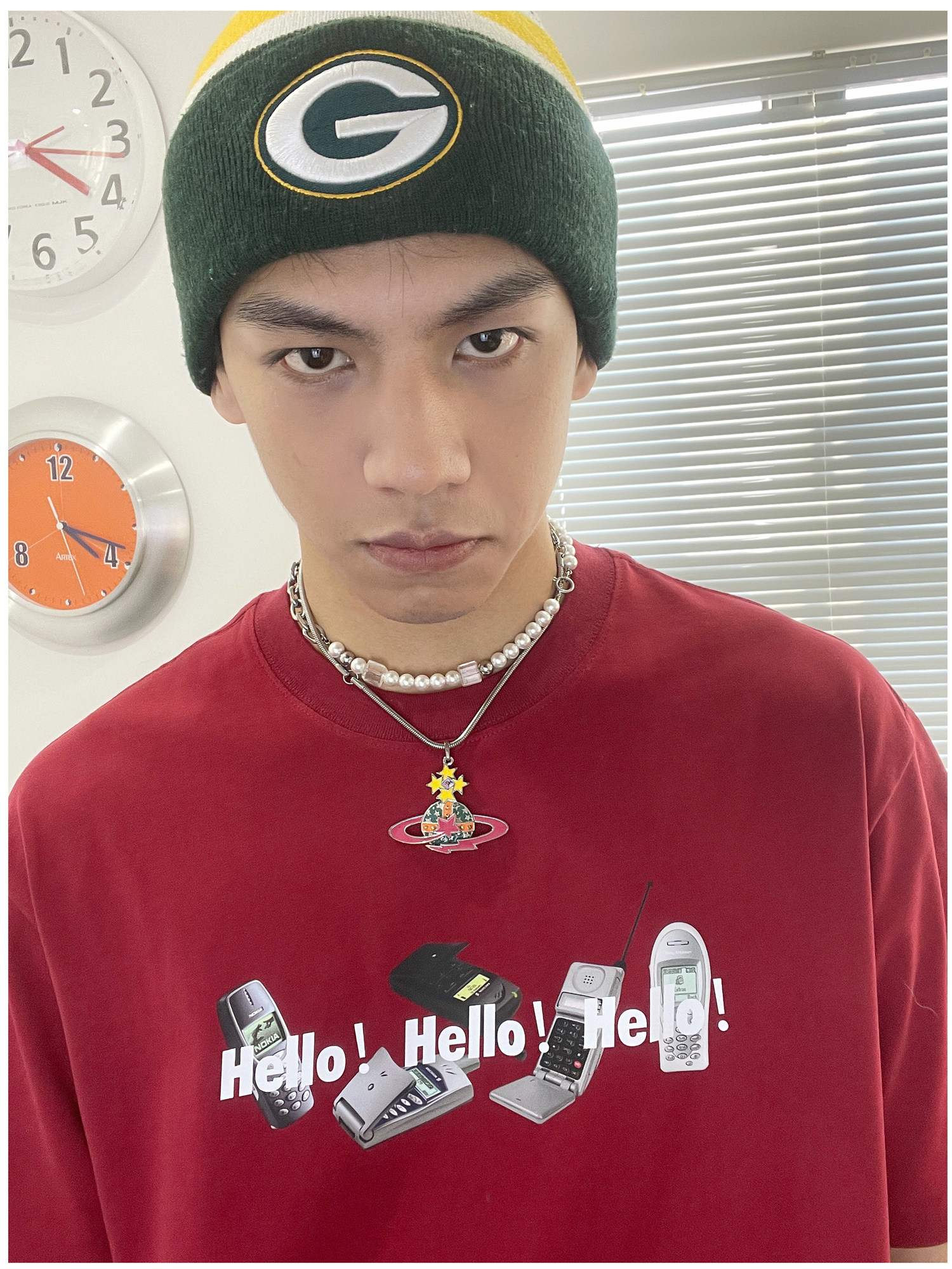 美式复古色hello手机印花短袖T恤情侣男女款小众潮牌宽松半袖TEE