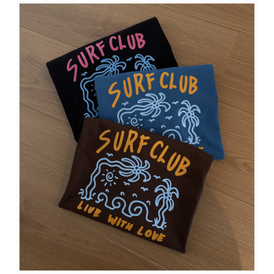 美式复古Surf Club冲浪印花男女无性别夏季宽松椰子树涂鸦短袖T恤