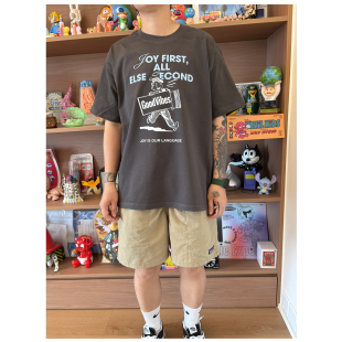 宽松情侣无性别半袖 美式 T恤男女款 First快乐优先印花短袖 复古Joy