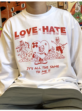 土豆商店 天使与恶魔Love& Hate潮牌男女款秋季长袖T恤情侣款印花