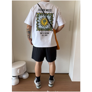 美式复古vintage海边沙滩度假椰子树 宽松纯棉短袖T恤情侣男女款