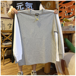 TEE 秋冬潮圆领小领口长袖 纯色打底T恤BF风美式 oversize宽松男女款