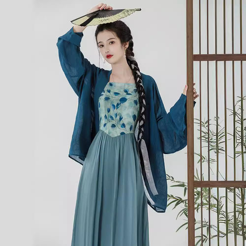 新中式高级感宋制改良汉服女夏装2026民族风披肩吊带连衣裙两件套
