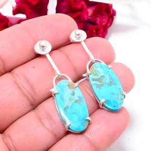 美国金曼Kingman 绿松石 耳环925纯银 1.76英寸长 美松美区回流