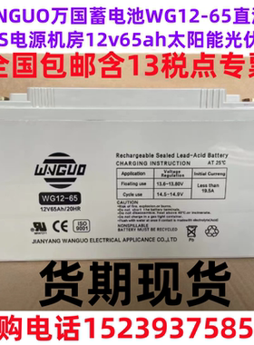 WANGUO 万国蓄电池WG12-65直流屏UPS电源机房12v65ah太阳能光伏用