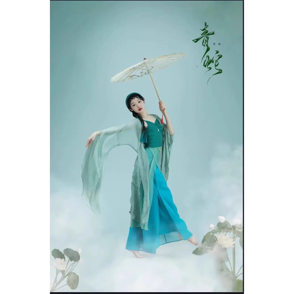 女童青蛇白蛇练功服儿童古装中国风古典广袖衫超仙飘逸演出舞蹈服