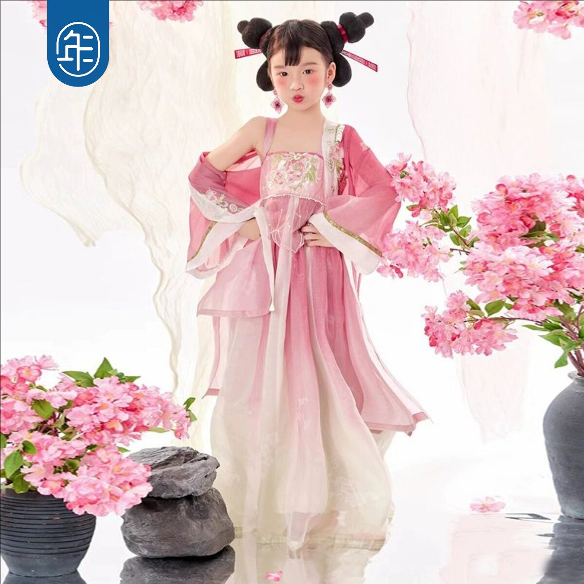 新款女童汉服石矶娘娘同款哪吒儿童中国风古风襦裙女孩唐装连衣裙