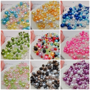 ABS有孔混大小彩色仿珍珠散珠子手工DIY材料鞋服衣帽手链饰品配件