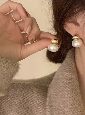 轻奢小众设计银球珍珠耳钉耳环女气质925银针高级感法式复古耳饰