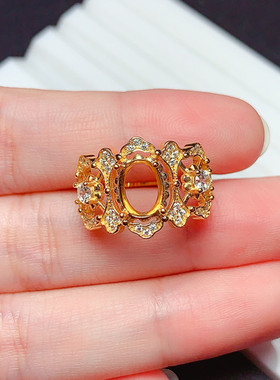 时尚s925银戒指空托椭圆形6*8mm豪华大气代镶欧泊 石榴石  x