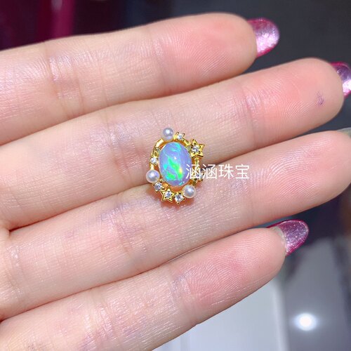 s925银饰品吊坠空托珍珠款椭圆形6*8mm 代镶欧泊 托帕石  石榴石m
