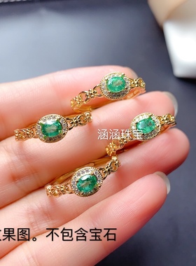 椭圆形玉石水晶日韩风礼物银戒指