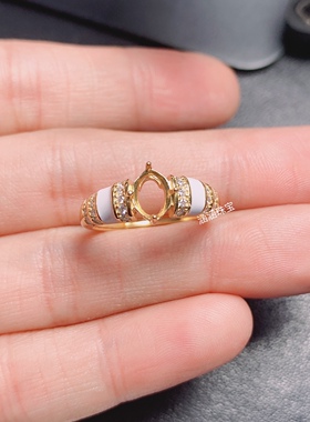 s925银饰品戒指空托椭圆形5*7mm代镶粉碧玺芬达月光石时尚百搭  m