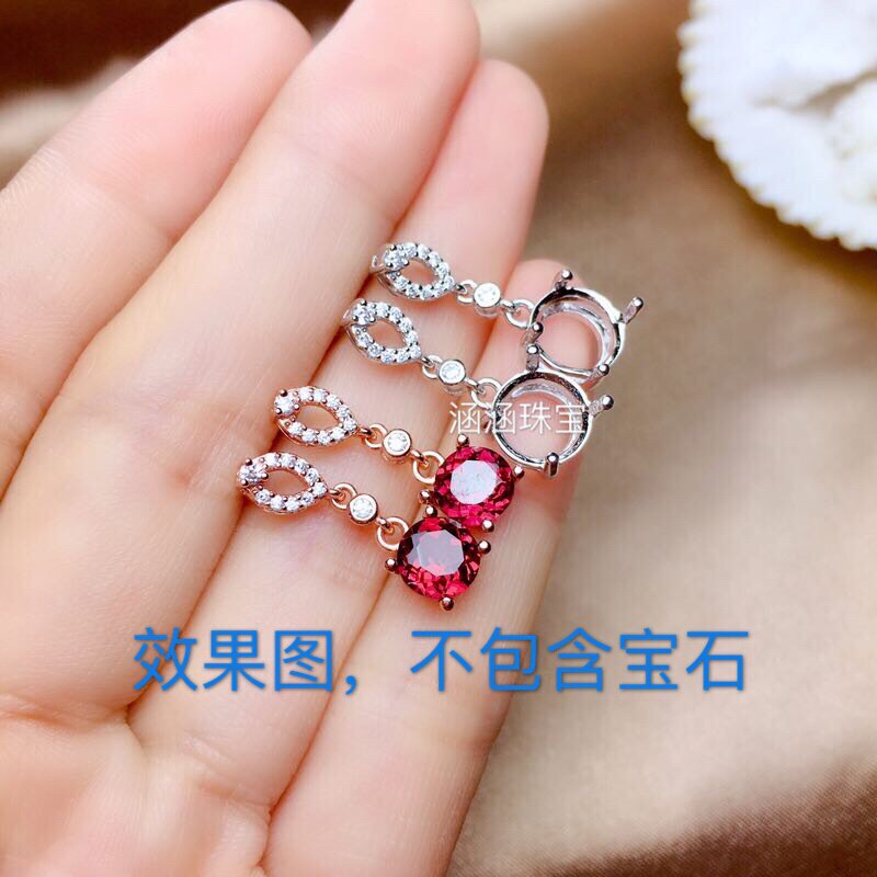s925银耳环耳坠空托 简单精致清新 圆形5*5 6*6 7*7 8*8mm代镶嵌m