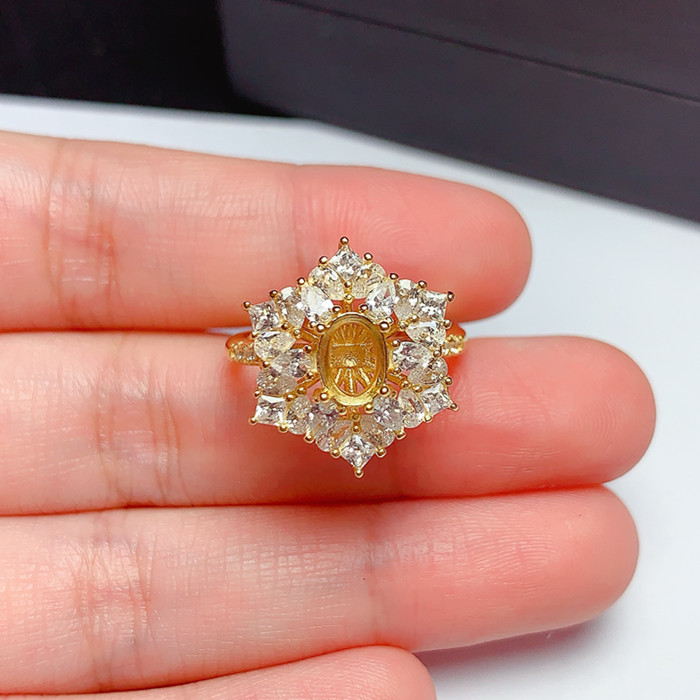 豪华戒指空托 925银椭圆形5*7mm饰品礼物 未镶嵌 托帕石 摩根石 w