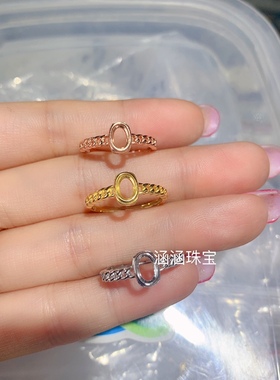 s925银饰品戒指空托包镶款 椭圆形4*6mm代镶红宝石 祖母绿 日韩