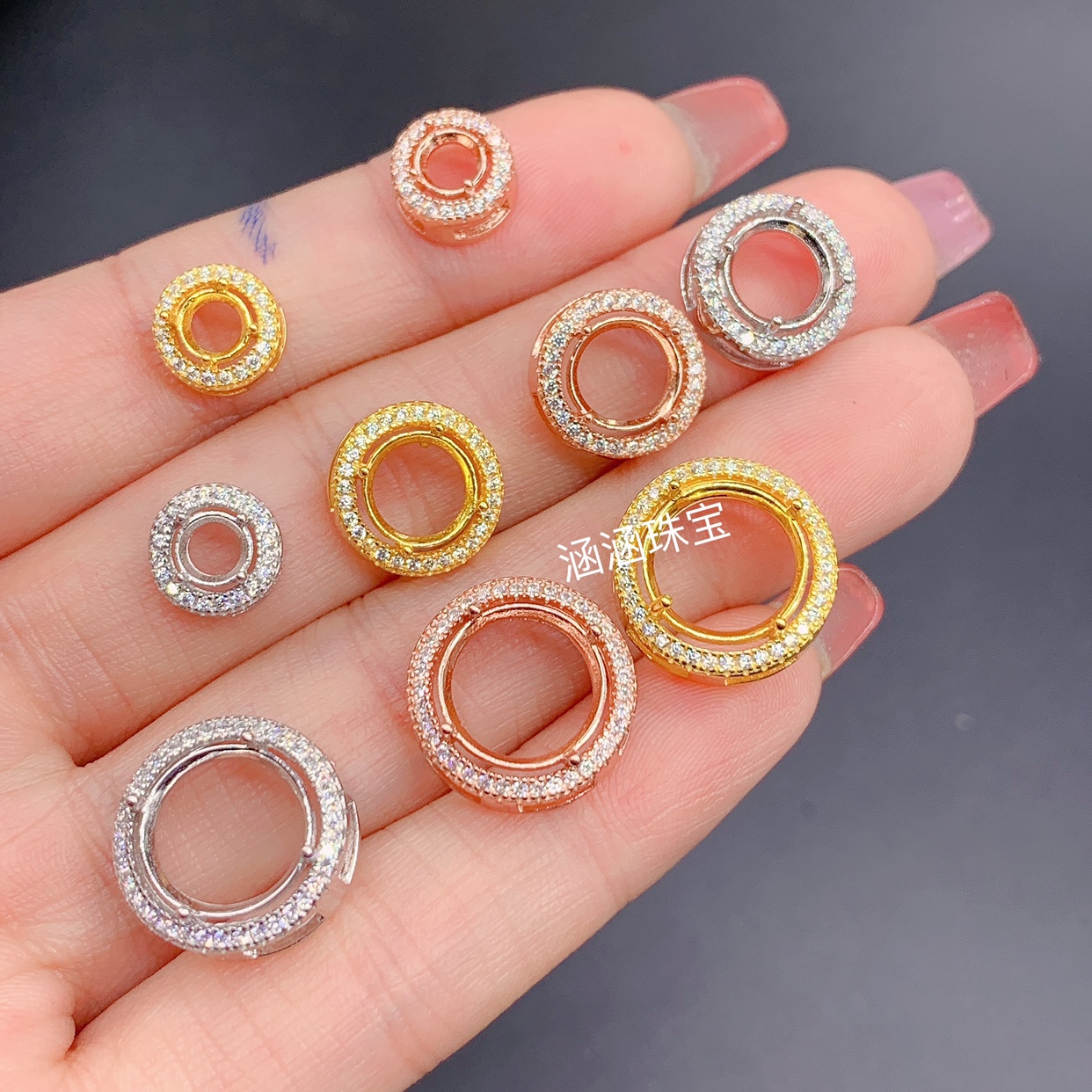 S925纯银吊坠圆形4*45*56*67*78*89*910*10 11 1213mm可镶玉石