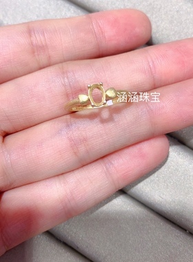 s925银饰品戒指空托复古黄金色 椭圆形4*6mm代镶欧泊 祖母绿 红宝