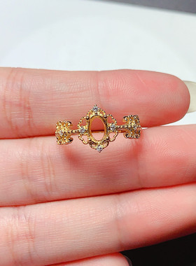 s925银戒指空托椭圆4*6mm复古镂空女戒  代镶欧泊 红宝石  m