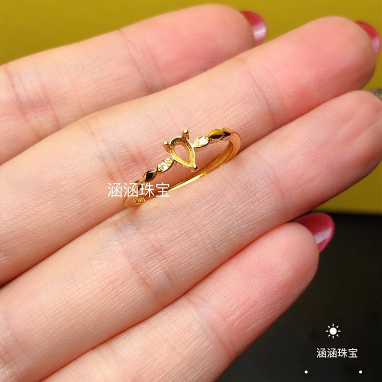 s925银饰品戒指空托简单水滴形