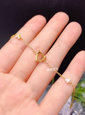 s925银饰品手链空托心形8*8mm代镶托帕石 黄水晶简单清洗 日韩