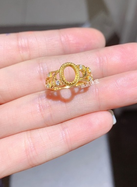 s925纯银戒指空托包厢款 椭圆形 5*7mm代镶欧泊 托帕石碧玺日韩 b