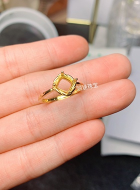 s925纯银戒指空托方形6*6mm可镶托帕石 黄水晶  时尚百搭清新 m