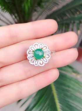 戒指空托圆形s925豪华8mm玉髓