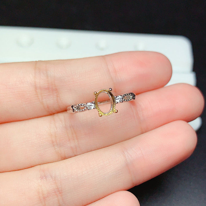 s925纯银戒指空托椭圆形5*7mm双色款代镶 欧泊 碧玺  s