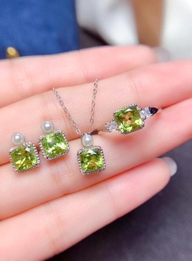 s925银饰品戒指吊坠橄榄石礼物