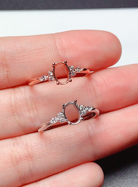 清新时尚戒指空托椭圆形5*7mm 925纯银 礼物 代镶彩宝  s