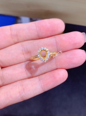 s925银戒指空托水滴形5*7mm电镀黄金色款 代镶托帕石 芬达 时尚