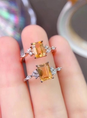 s925银饰品戒指空托长方形5*7mm代镶托帕石 黄水晶 石榴石 日韩