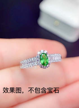 银戒指空托豪华椭圆形玉石时尚