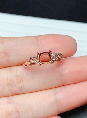 s925银戒指空托方形6*6mm复古个性设计代镶托帕石 红宝石  m