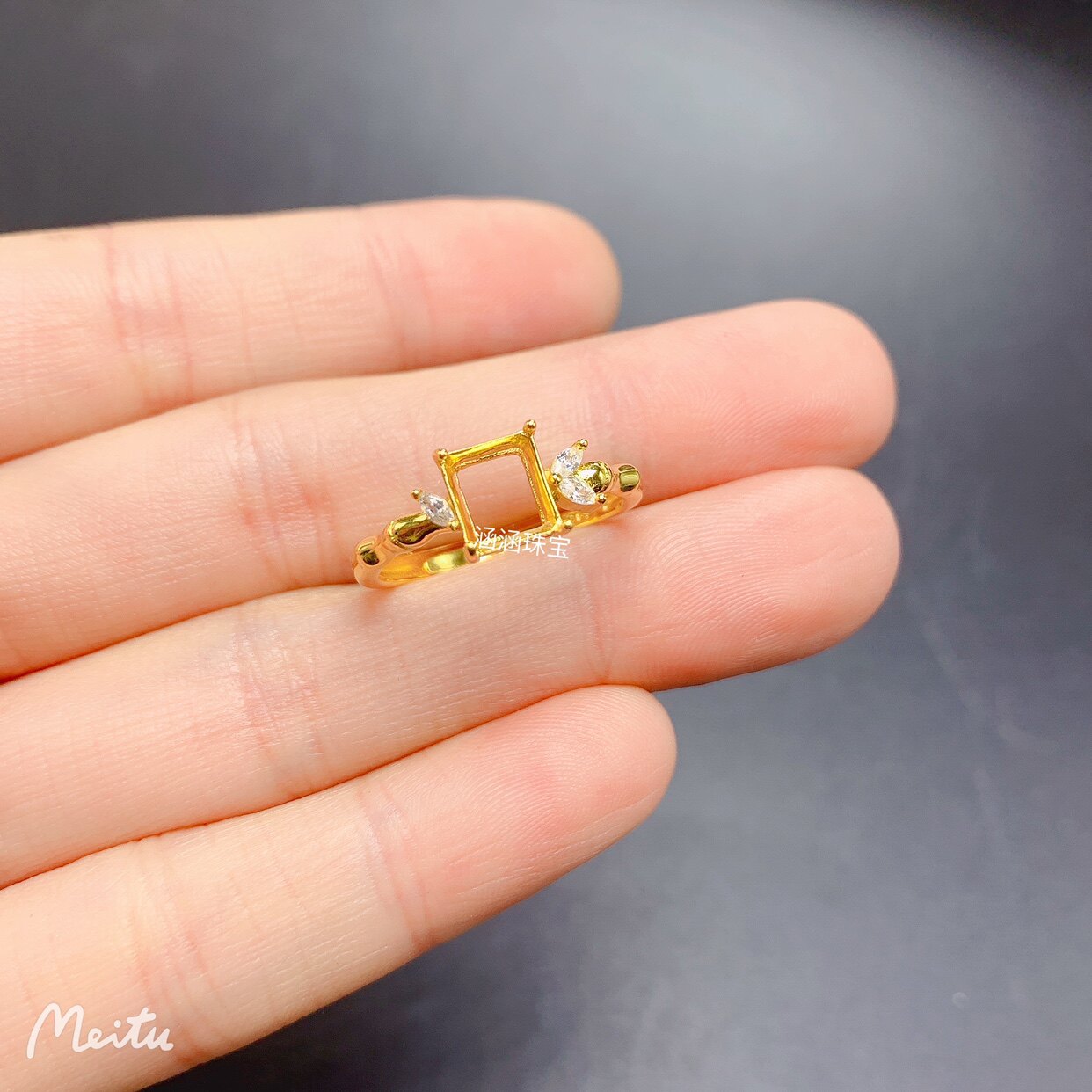 s925银饰品戒指空托长方4*5 6*7mm可镶水晶 简单四爪款时尚百搭